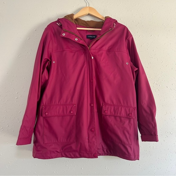 Lands’ End Pink Water Resistant Rain Jacket Spring Hiking Large Outdoor - Picture 1 of 6